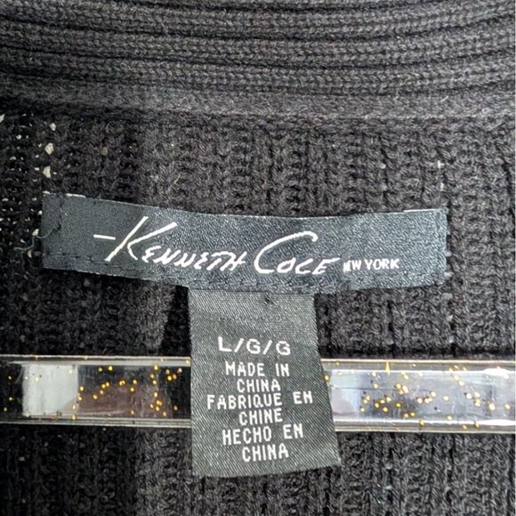 Kenneth Cole Ribbed Cardigan Mens Size Large Black 100% Cotton V Neck Sweater - Picture 5 of 11